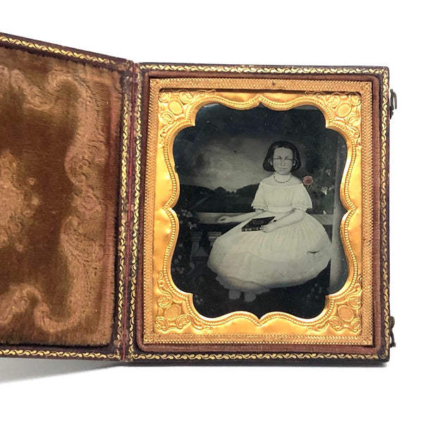Magical Hand-colored Sixth Plate Ruby Ambrotype of PA Folk Art Identified Portrait Painting