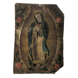 Antique Mexican Retablo on Tin of Madonna, Our Lady of Guadaloupe