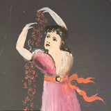 Antique Reverse Painting on Glass of Woman on Stage