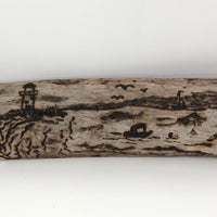 Pyrography Seascape on Driftwood with Lighthouse and Boats
