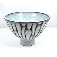 Mid-Century Hand-thrown Pedestal Bowl with White Fat Lava Glazing