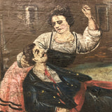 Curious Old Italian Opera Painting on Wood Panel with Carved Cherubs