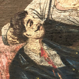 Curious Old Italian Opera Painting on Wood Panel with Carved Cherubs