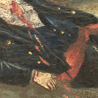 Curious Old Italian Opera Painting on Wood Panel with Carved Cherubs