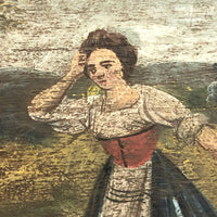 Curious Old Italian Opera Painting on Wood Panel with Carved Cherubs