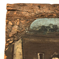 Curious Old Italian Opera Painting on Wood Panel with Carved Cherubs