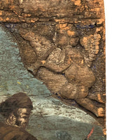 Curious Old Italian Opera Painting on Wood Panel with Carved Cherubs