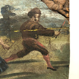 Curious Old Italian Opera Painting on Wood Panel with Carved Cherubs
