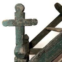 Antique Folk Art Altar Case with Crosses and Wavy Glass