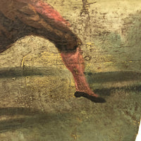 Curious Old Italian Opera Painting on Wood Panel with Carved Cherubs