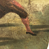 Curious Old Italian Opera Painting on Wood Panel with Carved Cherubs