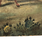 Curious Old Italian Opera Painting on Wood Panel with Carved Cherubs