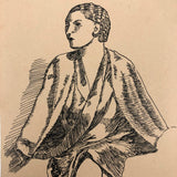 1928 Charles Martin Ink Drawing of Very Stylish Looking Woman!