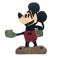 Great Old Mickey Mouse Folk Art Doorstop with Rotating Arm and Alligatored Paint