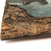 Curious Old Italian Opera Painting on Wood Panel with Carved Cherubs