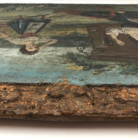 Curious Old Italian Opera Painting on Wood Panel with Carved Cherubs