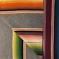 Mexican Vintage Saltillo Serape Blanket, Gray with Rainbow Stripes