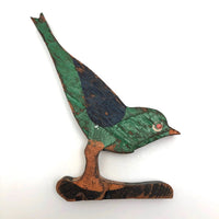 Green Standing Bird with Orange Feet by Canadian Folk Artist Yves Robitaille