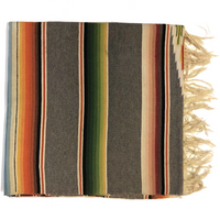 Mexican Vintage Saltillo Serape Blanket, Gray with Rainbow Stripes