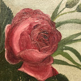 Roses, Carnations, Lilac and Butterfly Old Oil on Canvas Painting