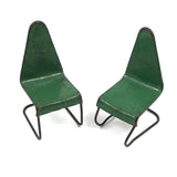 Great Pair of Miniature Bent Metal and Wire Modernist Green Chairs