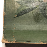 Roses, Carnations, Lilac and Butterfly Old Oil on Canvas Painting