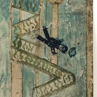 Fabulous Old Folk Art Retablo with Man Tumbling Down Stairs