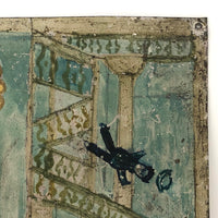 Fabulous Old Folk Art Retablo with Man Tumbling Down Stairs