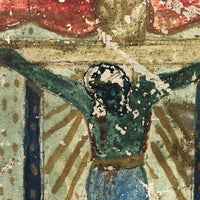 Fabulous Old Folk Art Retablo with Man Tumbling Down Stairs