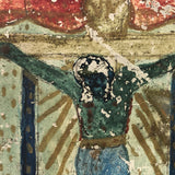 Fabulous Old Folk Art Retablo with Man Tumbling Down Stairs