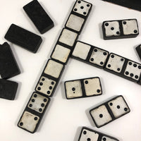 Ebony and Painted Tin Old Double Sixes Dominoes Set, Complete