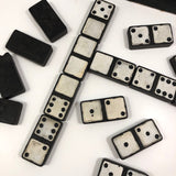 Ebony and Painted Tin Old Double Sixes Dominoes Set, Complete
