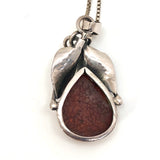 Amber and Silver Vintage Pendant Necklace with Leaf Design