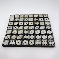 Ebony and Painted Tin Old Double Sixes Dominoes Set, Complete
