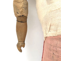 Evocative Old Hand-sewn Doll Body with Wooden Arms and Many Mends