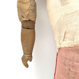 Evocative Old Hand-sewn Doll Body with Wooden Arms and Many Mends