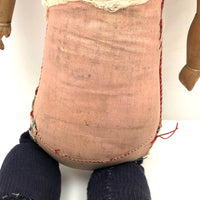 Evocative Old Hand-sewn Doll Body with Wooden Arms and Many Mends