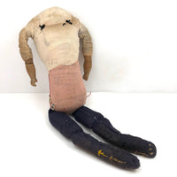 Evocative Old Hand-sewn Doll Body with Wooden Arms and Many Mends