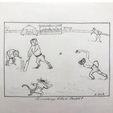 Something Like a Match, Late 1800s British Ink Drawing of Animal Cricket Game