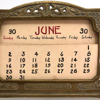 Art Nouveau Brass Perpetual Calendar with Handwritten Inserts