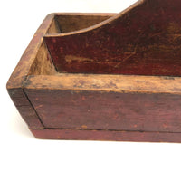 Great Old Pine Knife Box / Carrying Caddy with Original Red Paint