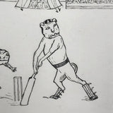 Something Like a Match, Late 1800s British Ink Drawing of Animal Cricket Game