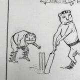 Something Like a Match, Late 1800s British Ink Drawing of Animal Cricket Game