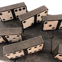 Ebony and Painted Tin Old Double Sixes Dominoes Set, Complete