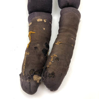 Evocative Old Hand-sewn Doll Body with Wooden Arms and Many Mends