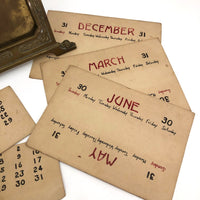 Art Nouveau Brass Perpetual Calendar with Handwritten Inserts