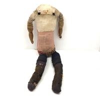 Evocative Old Hand-sewn Doll Body with Wooden Arms and Many Mends