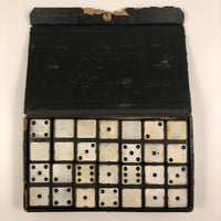 Ebony and Painted Tin Old Double Sixes Dominoes Set, Complete