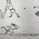 Something Like a Match, Late 1800s British Ink Drawing of Animal Cricket Game