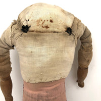 Evocative Old Hand-sewn Doll Body with Wooden Arms and Many Mends